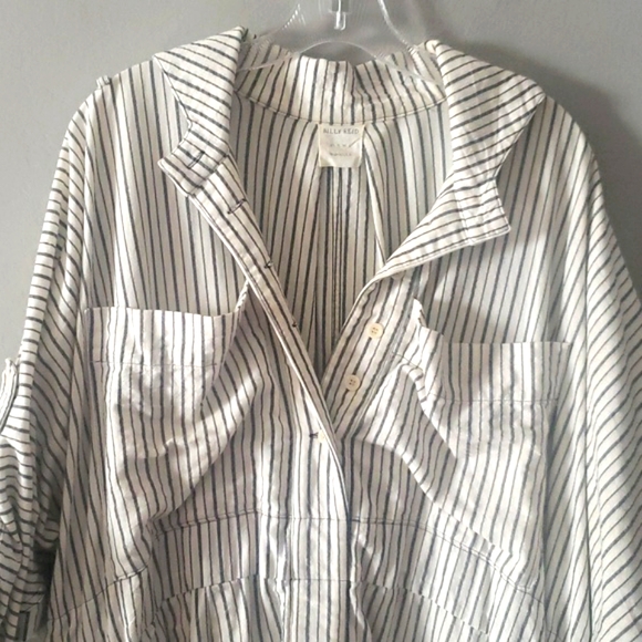 Billy Reid Stripe Drawstring Waist Shirt Dress White Charcoal One Size XS-L - Picture 3 of 16